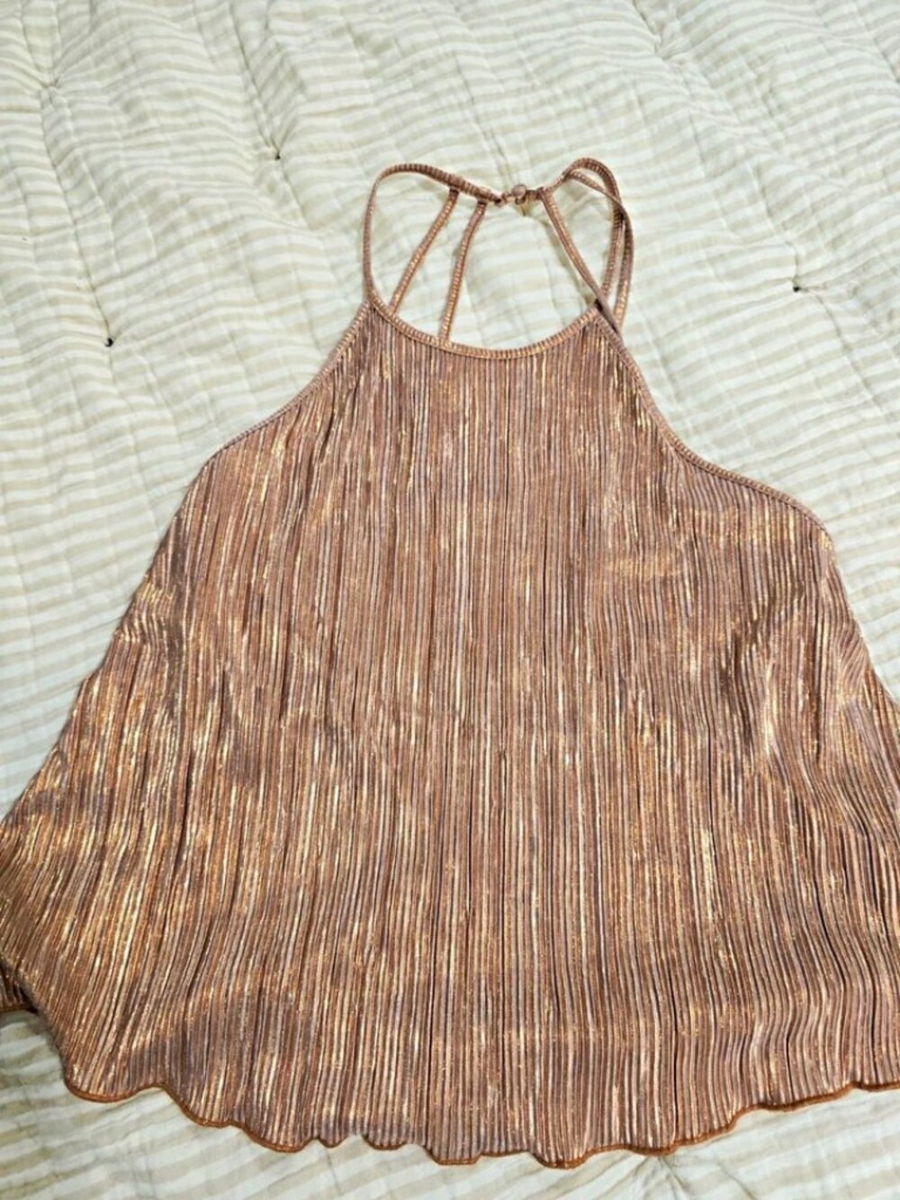 FOREVER 21 Women's Small Rose Gold Pleated Halter Tank Top Sleeveless